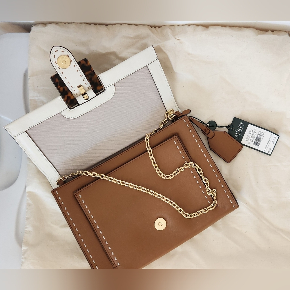 Lauren Ralph Lauren White and Brown Shoulder /Clutch Bag - Picture 5 of 13